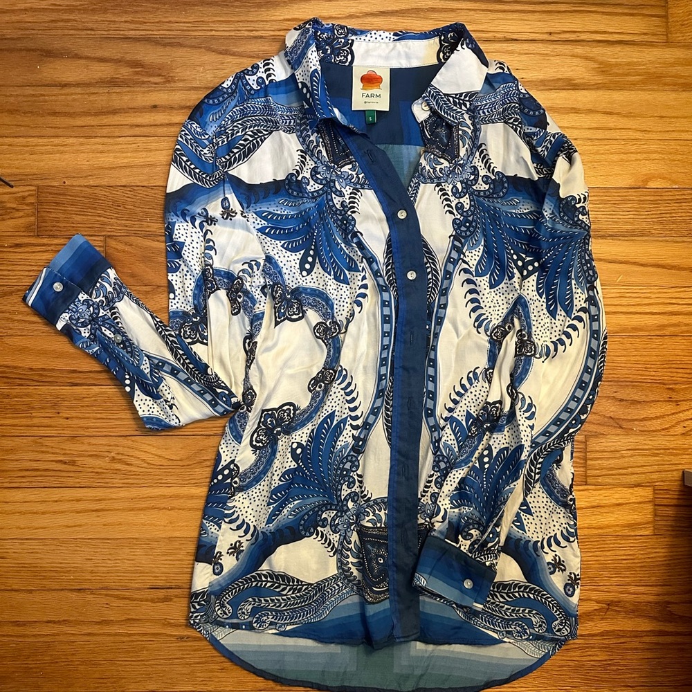 FARM Rio Blue and White Blouse